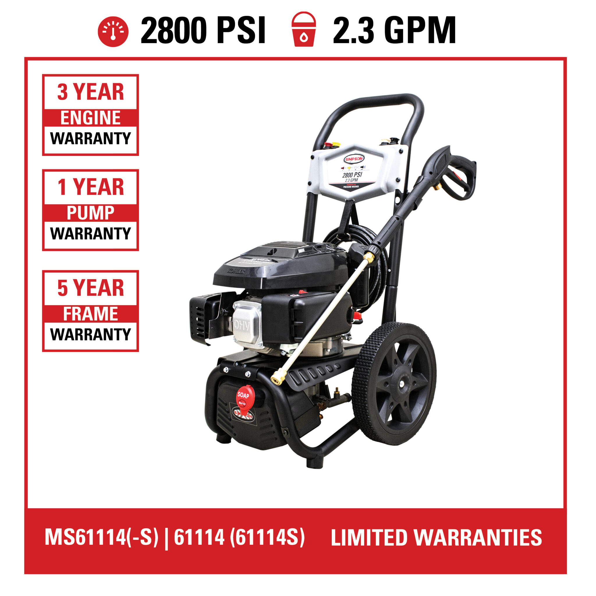 Megashot MS61114(-S) 50-State 2800 PSI at 2.3 GPM KOHLER® XTX675