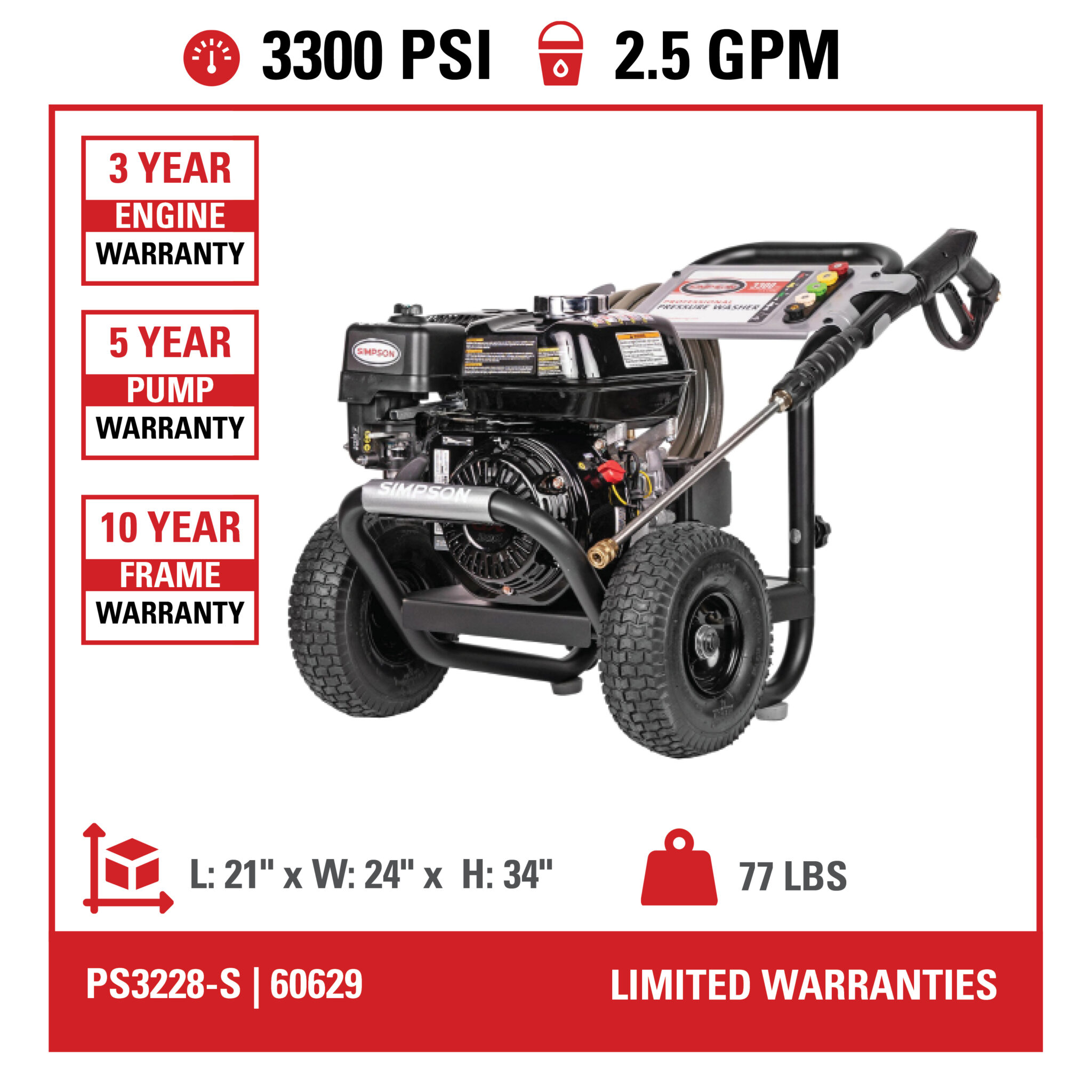 PowerShot PS3228(-S) 49-State 3300 PSI at 2.5 GPM HONDA® GX200- Part#60629