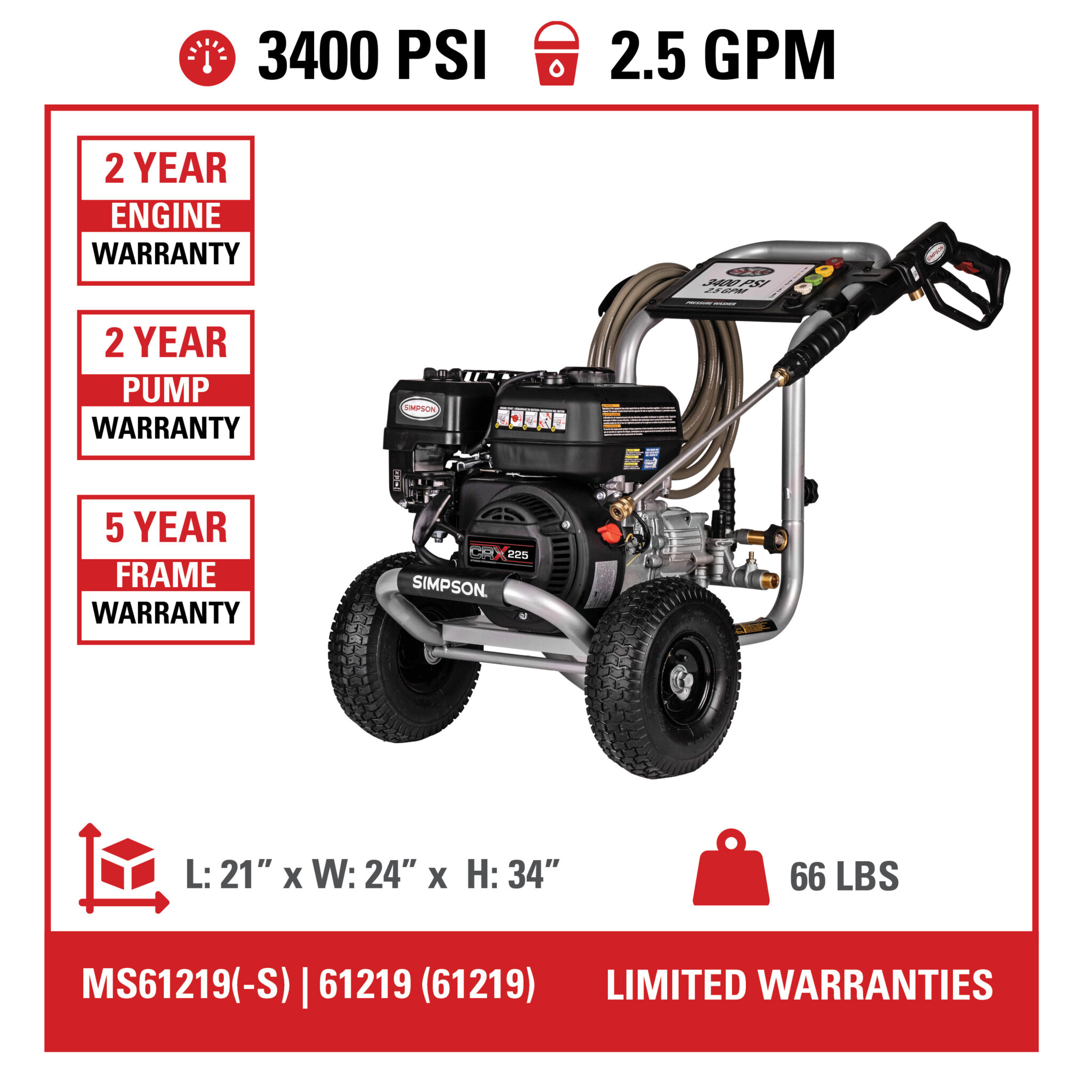 Megashot MS61219(-S) 50-State 3400 PSI at 2.5 GPM CRX® 225