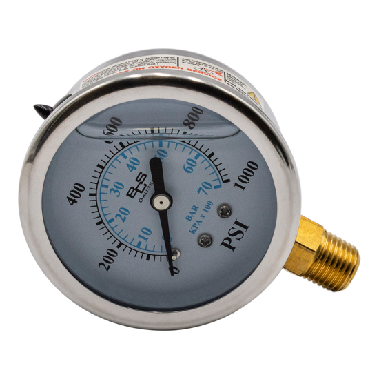 Stainless Steel Pressure Gauge 0-1000 PSI 1/4" MPT