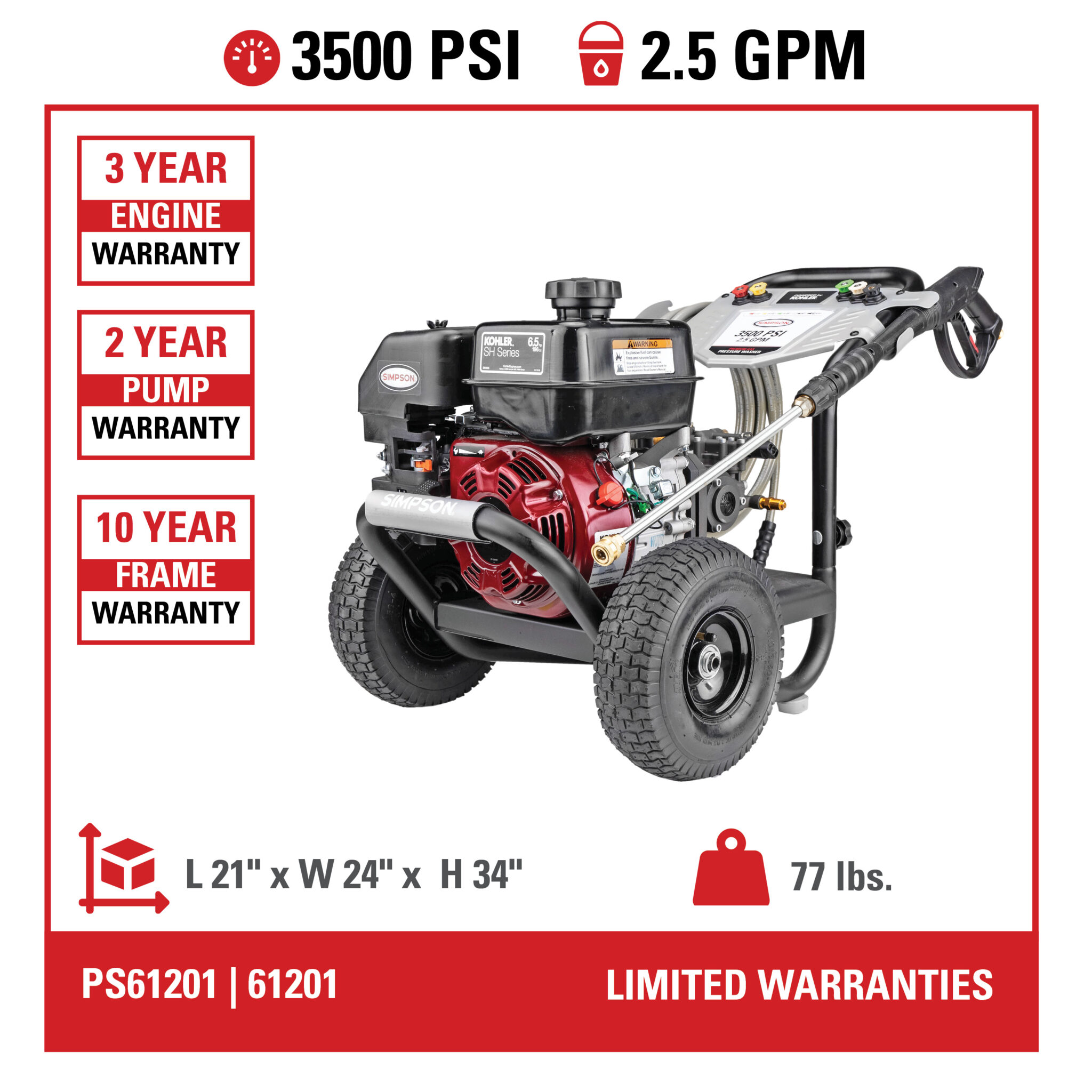 Simpson Powershot PS61201(-S) 3500 PSI at 2.5 GPM