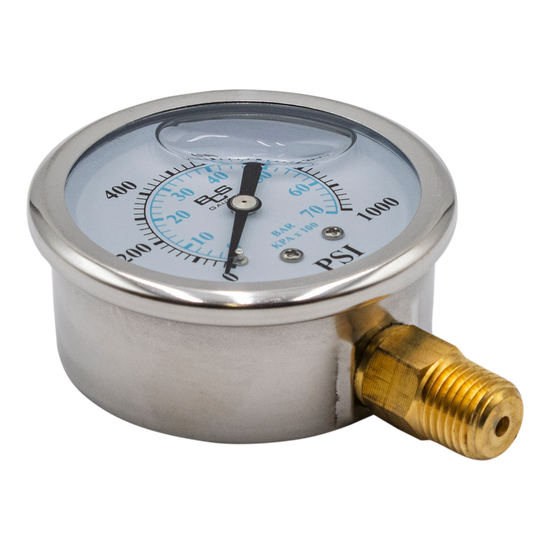 Stainless Steel Pressure Gauge 0-1000 PSI 1/4" MPT