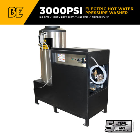 3,000 PSI 5.0 GPM Hot Water Electric Pressure Washer with 10 HP Baldor Motor and General Triplex Pump- 67HD-3