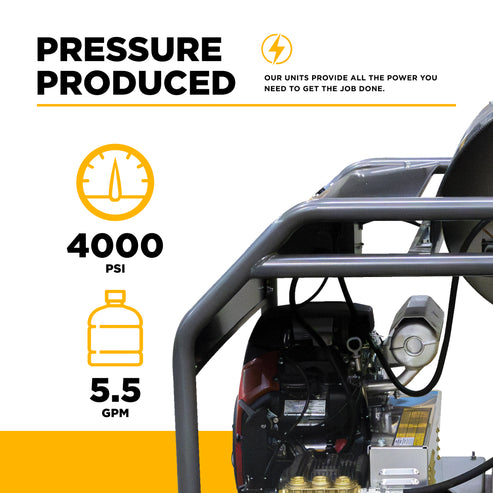 4,000 PSI - 5.5 GPM Hot Water Pressure Washer with Honda GX690 Engine and CP Triplex Pump - HW4024HA12V