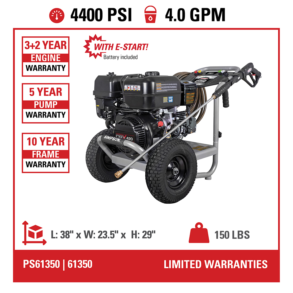 Pro Series Cold Water Power Washer PS61350 49-State 4400 PSI at 4.0 GPM - Part#61350
