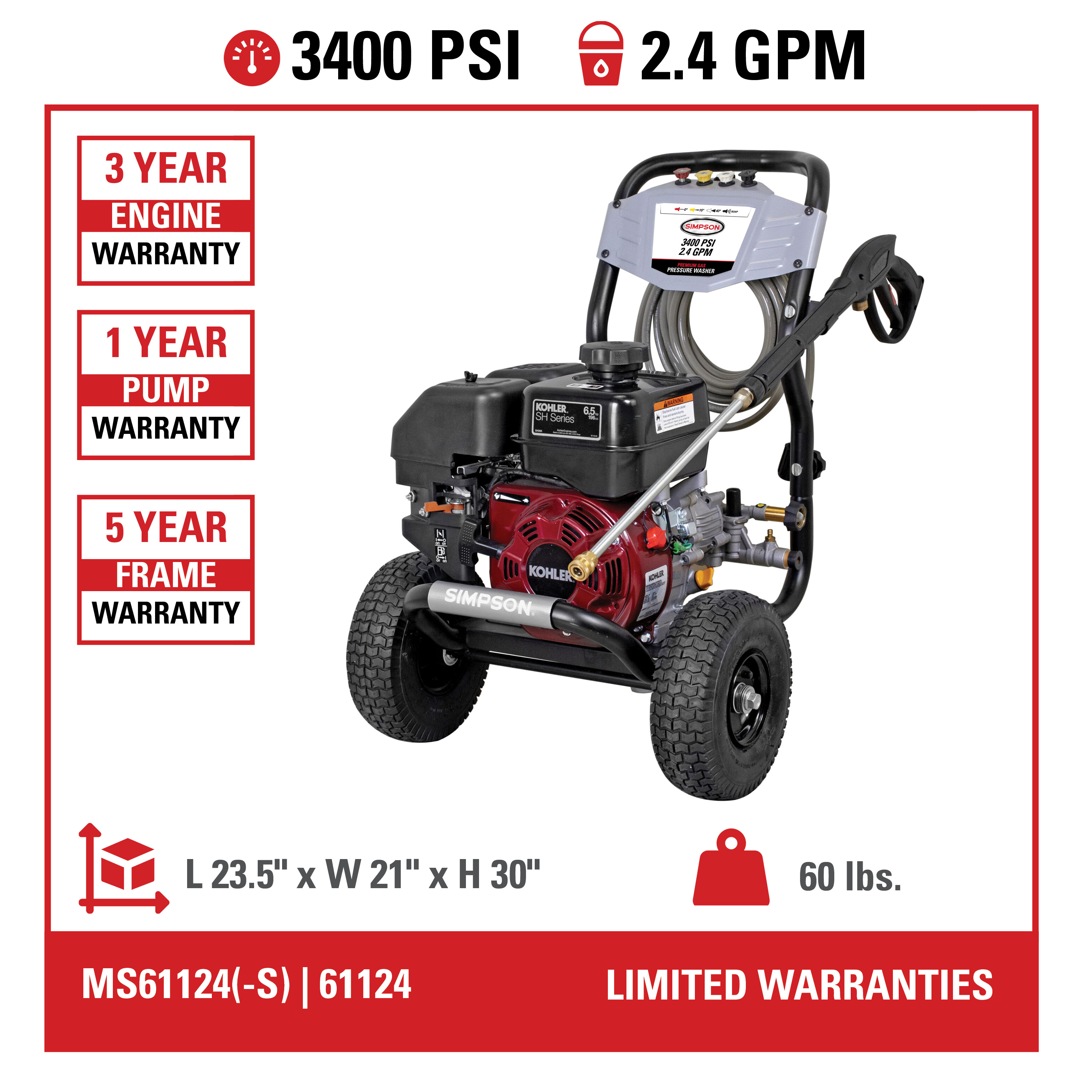 Megashot MS61124(-S) 50-State 3400 PSI at 2.4 GPM KOHLER® SH270