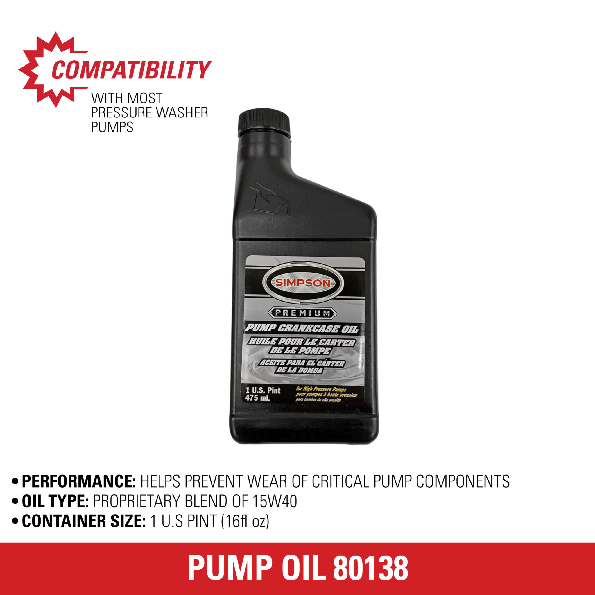 Premium Pump Crankcase Oil -Part#80138