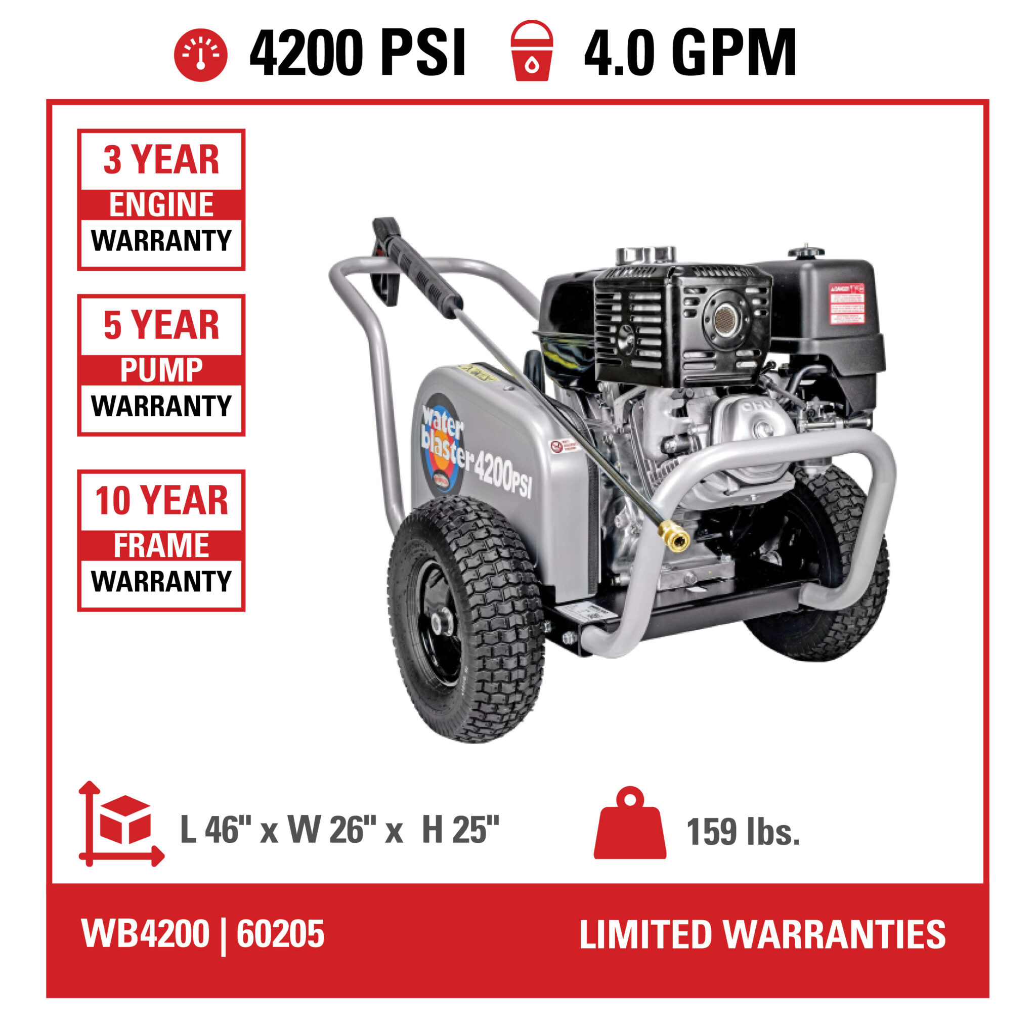 Water Blaster WB4200 49-State 4200 PSI at 4.0 GPM - Part#60205