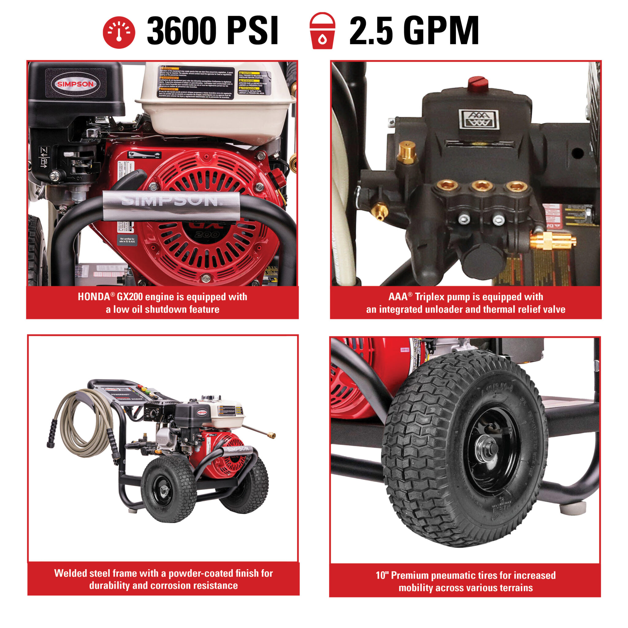 Simpson Pro Series Cold Water Power Washer PS61433 3600 PSI at 2.5 GPM - Part#61433