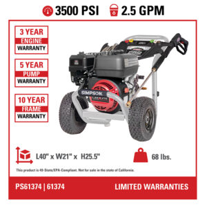 Pro Series Cold Water Power Washer PS61374 49-State 3500 PSI at 2.5 GPM - Part#61374