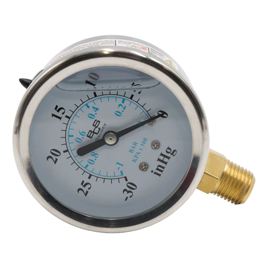 S.S. Vacuum Gauge 30" Hg. 1/4" MPT